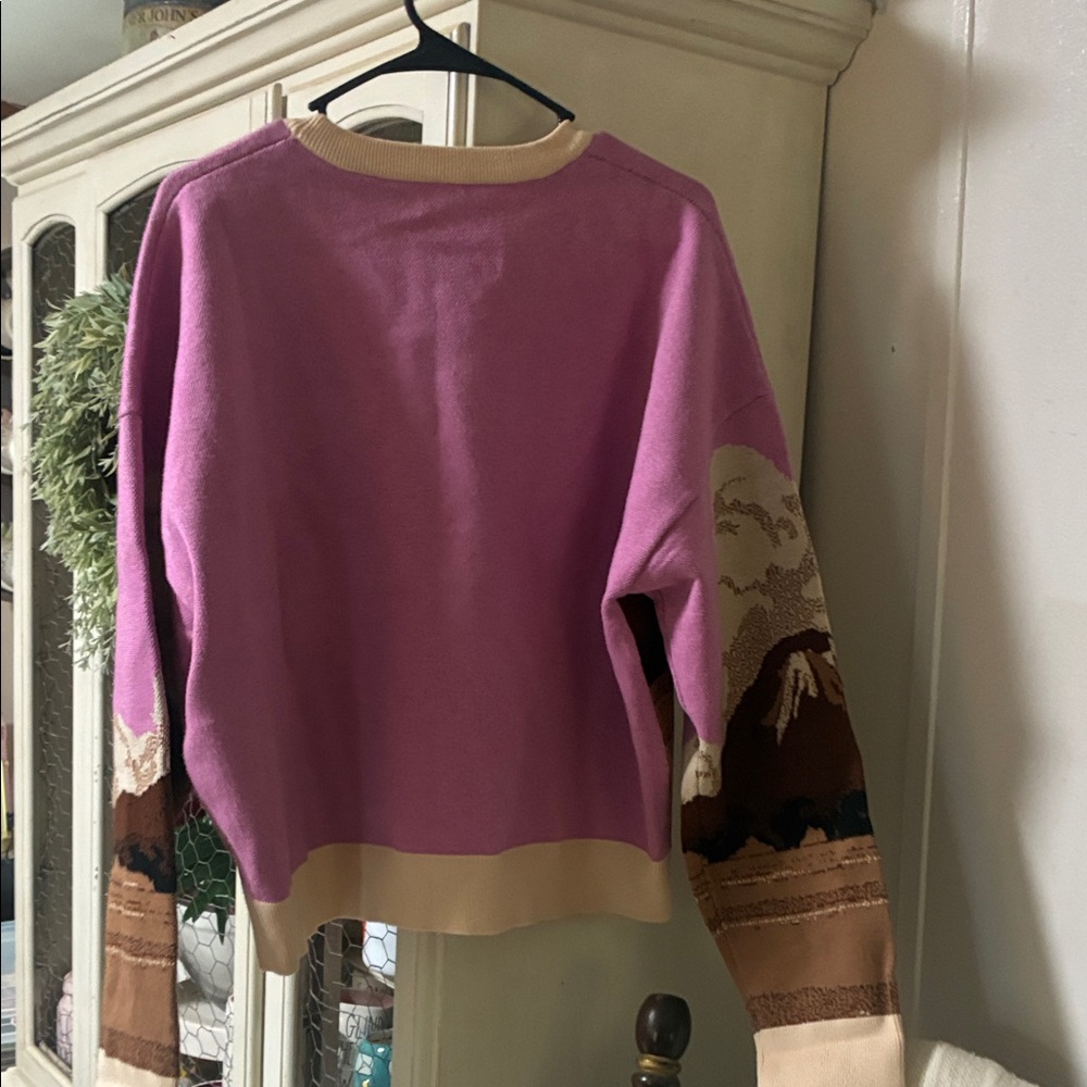 Cider Purple Scenic Knit Sweater with Cream Trim - Picture 3 of 4